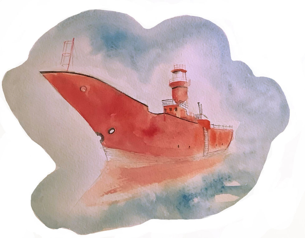L21 lightship in Medway in watercolour.