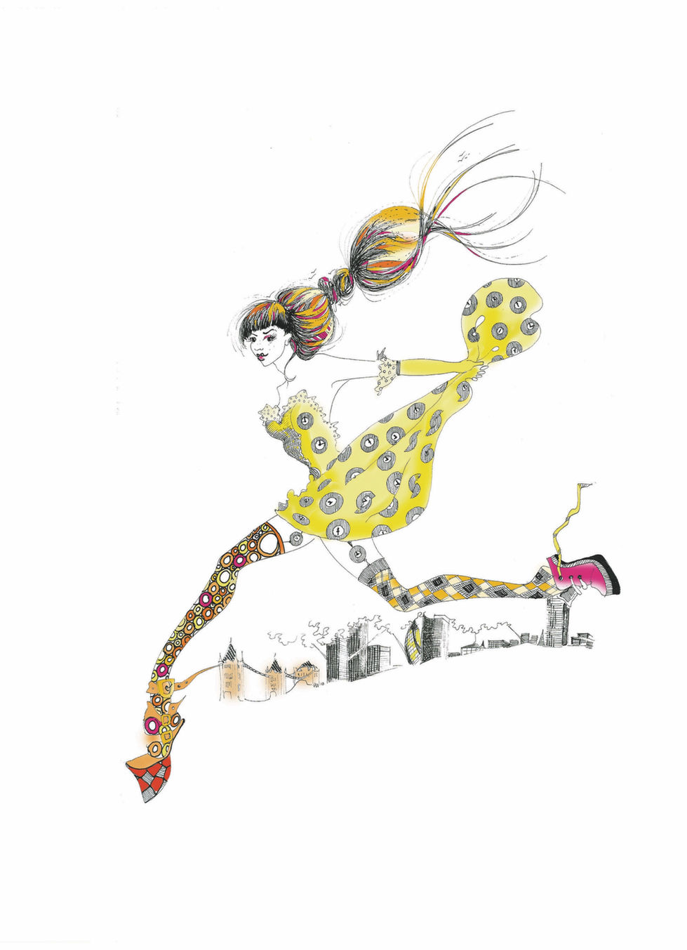 Woman running through the city