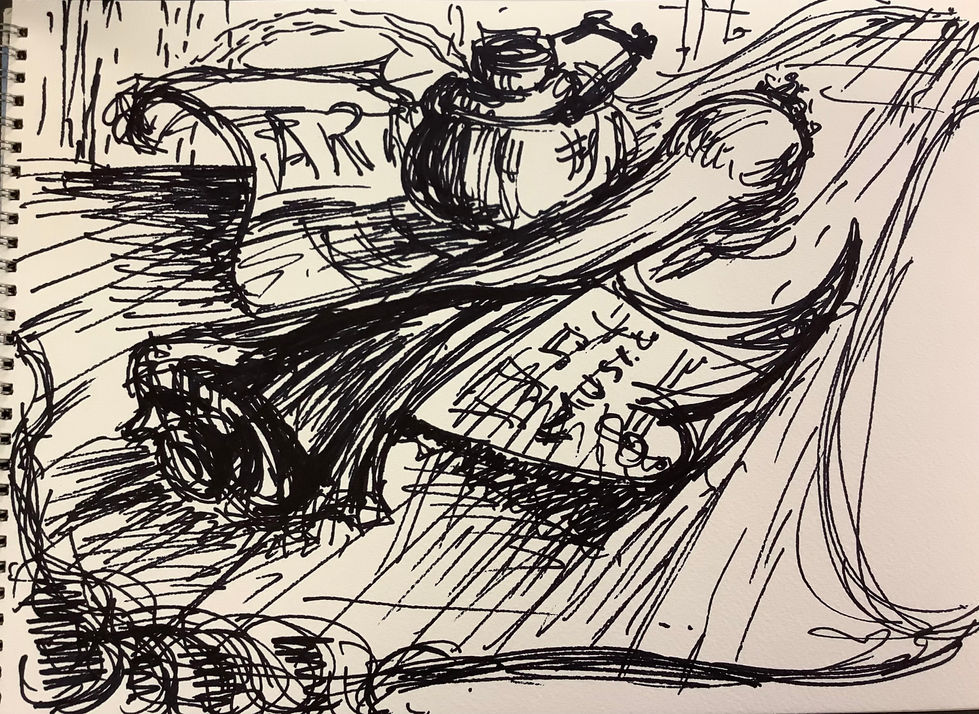 Biro still life drawing, Art Class, The Clout, West Malling, Victoria Wainwright