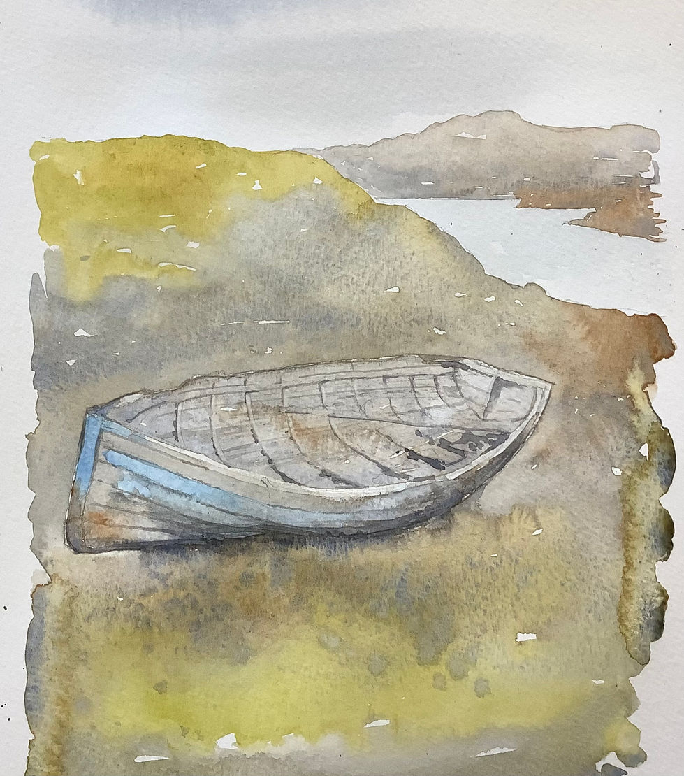Rowing Boat in watercolour wet in wet wash, Art Class, The Clout, West Malling, Victoria Wainwright