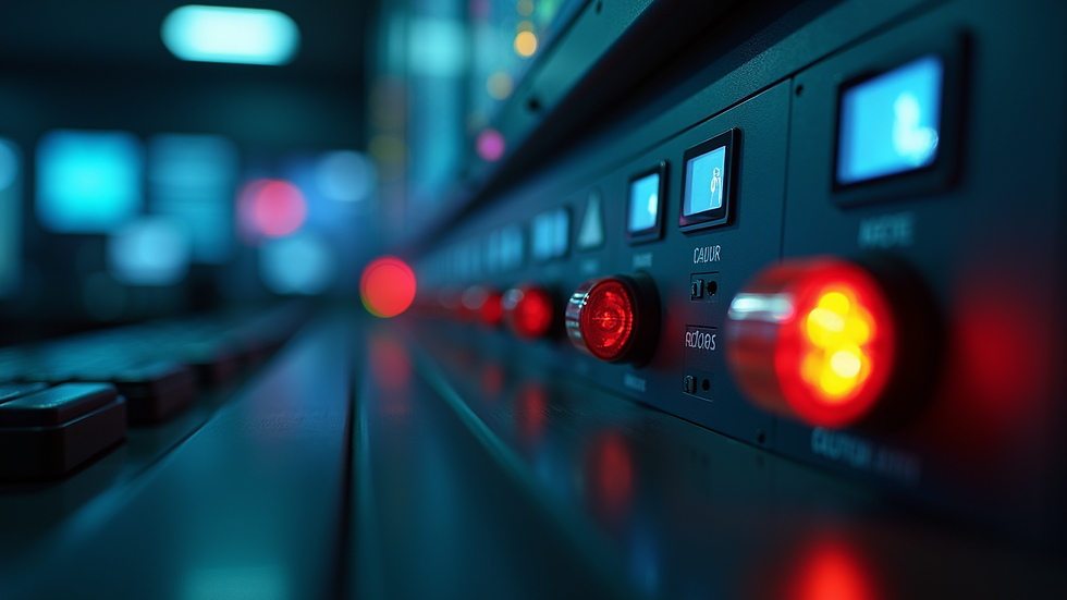Close-up view of a security control panel with status lights and buttons