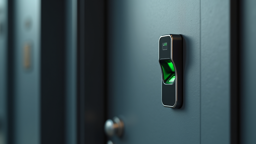 Close-up view of a biometric access control panel on a door