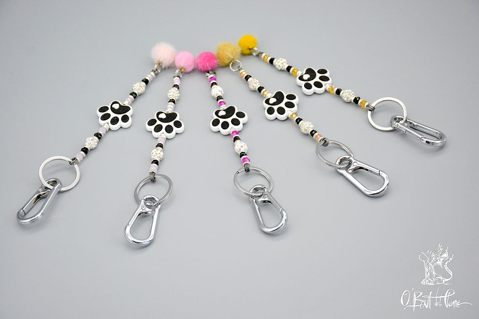 Thumbnail: Porte clés patte de chat avec pompon coloré - Porte clés chat - O Bout de la Plume