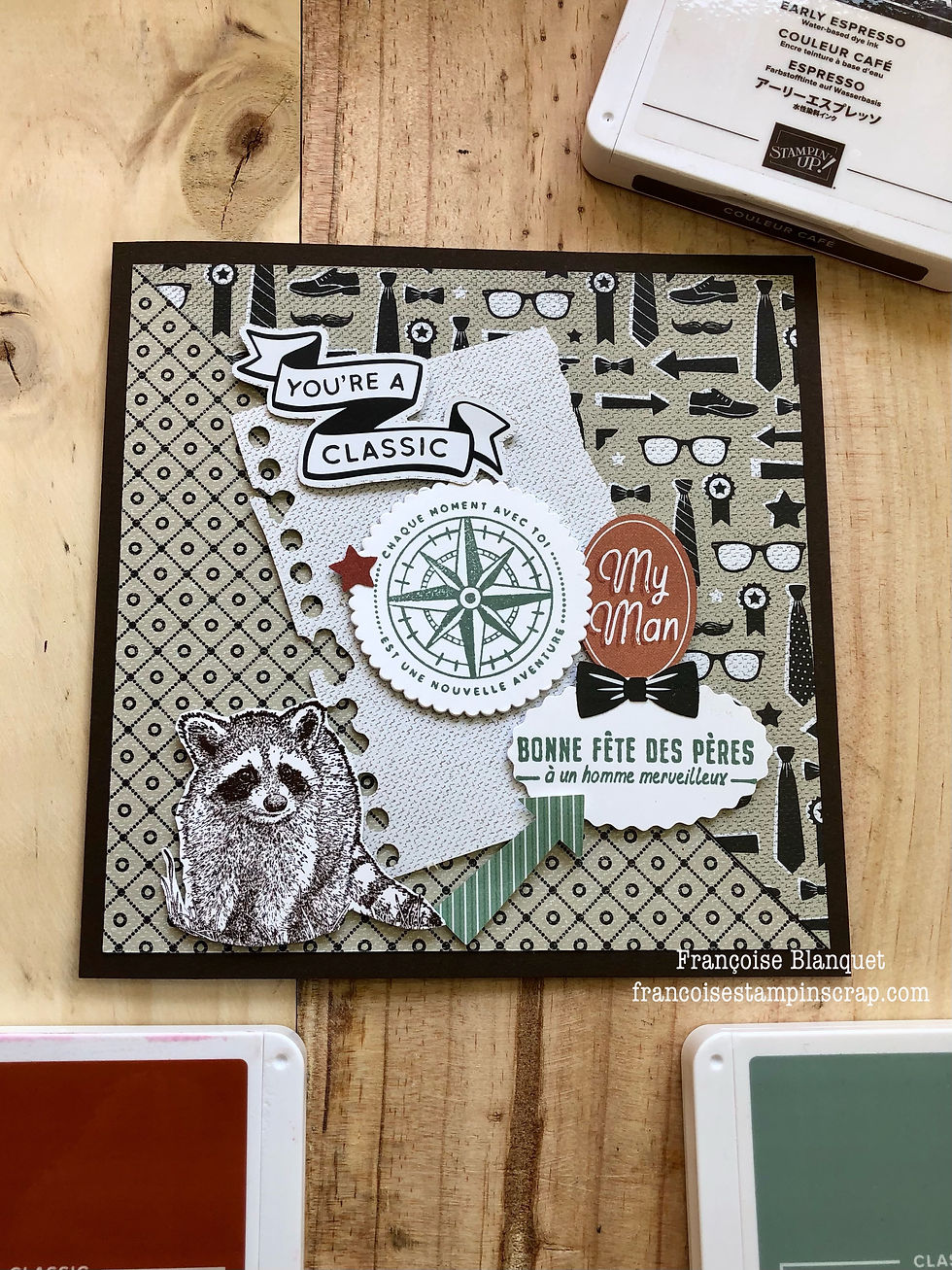 Idée de carte masculine pour la fête des pères  avec le lot de papiers design « Versions homme «  de Stampin’Up! 
