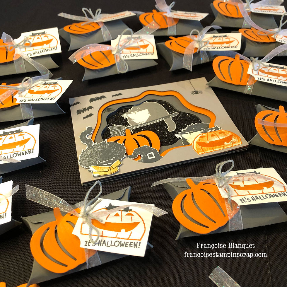 Carte prévue et surprises sucrées pour l'atelier Stampin'Up! de scrapbooking du mois d'octobre dans l'oise à Neuilly en Thelle