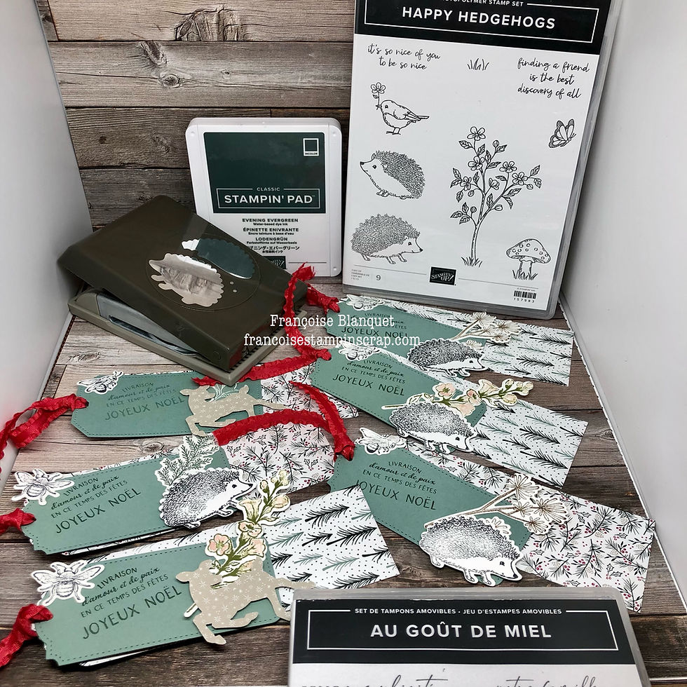 Stampin Up etiquettes artisanales pour offrir sur les cadeaux de Noel 