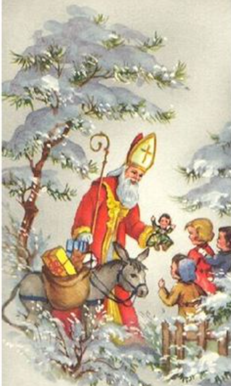 SAINT NICOLAS AVEC SON ÂNE ET LES ENFANTS