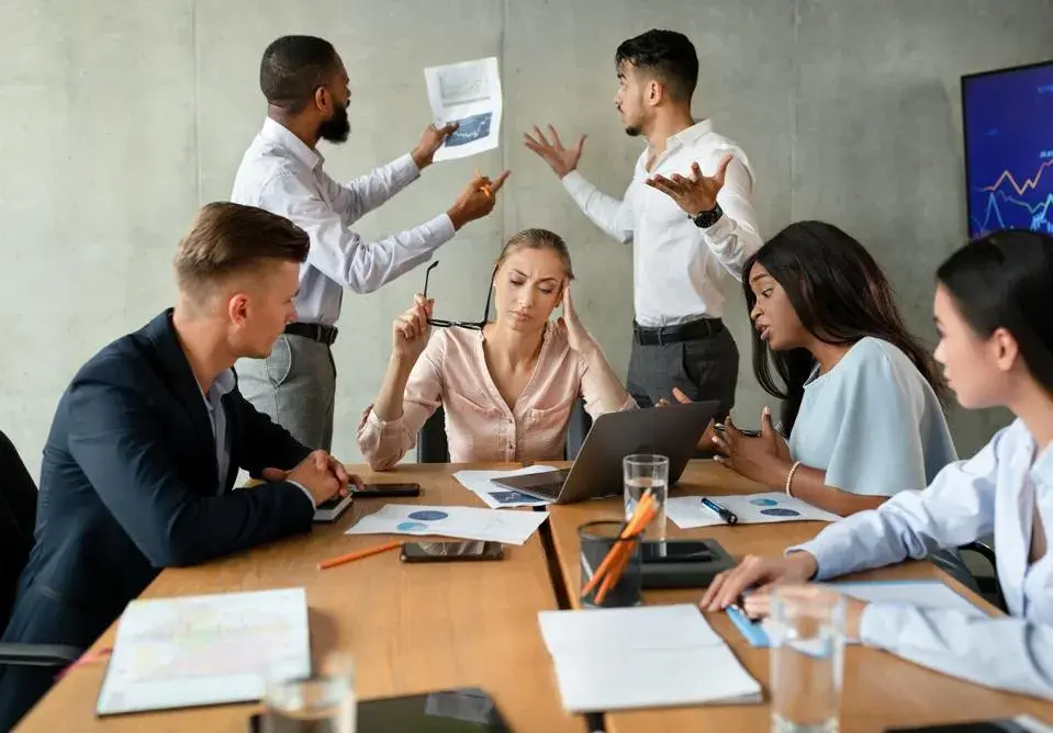 Team in a meeting discussing strategy.