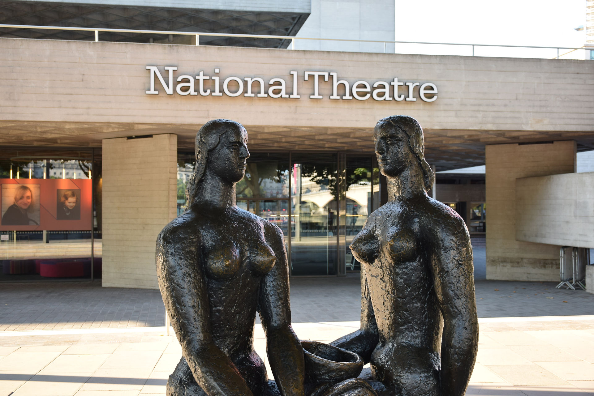 Laurence Olivier's companions outside the National Theatre, London
