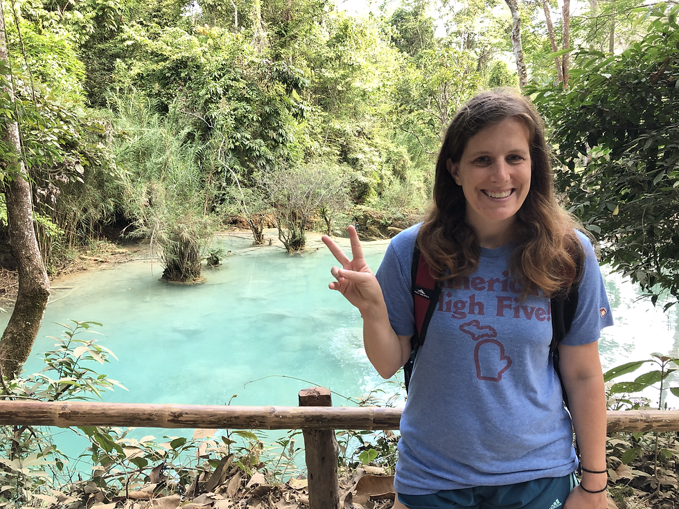 Globepouncing's favorite lady having paws for travel at Kuang Si