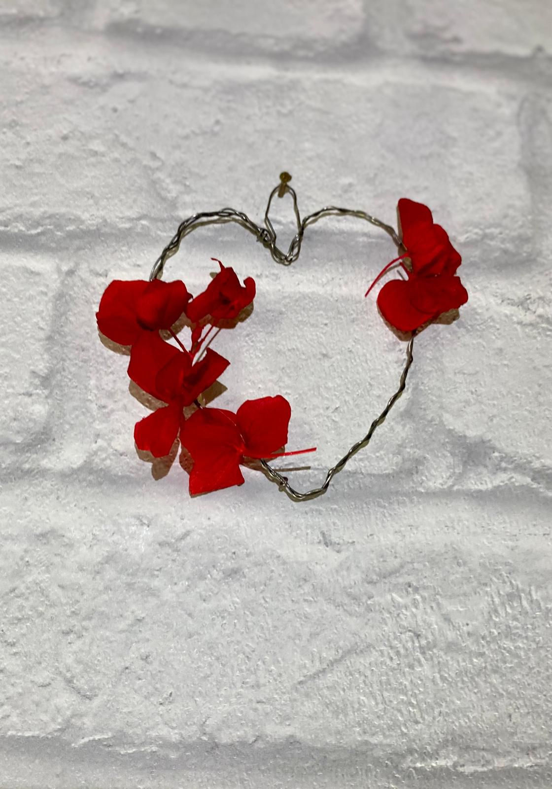 mini heart wreath with preserved red hydrangea
