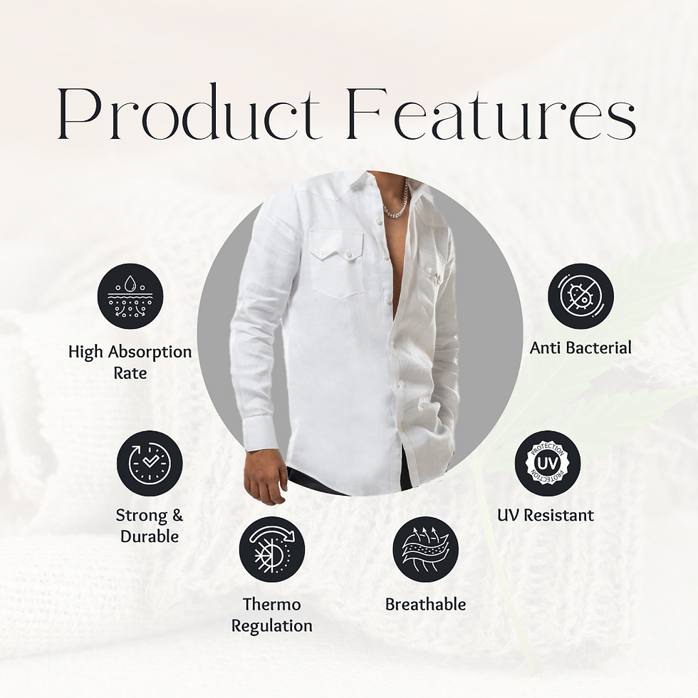 Thumbnail: Stand Collar Full Sleeves Slim Fit 100% Hemp Men's Shirt(Product Features)