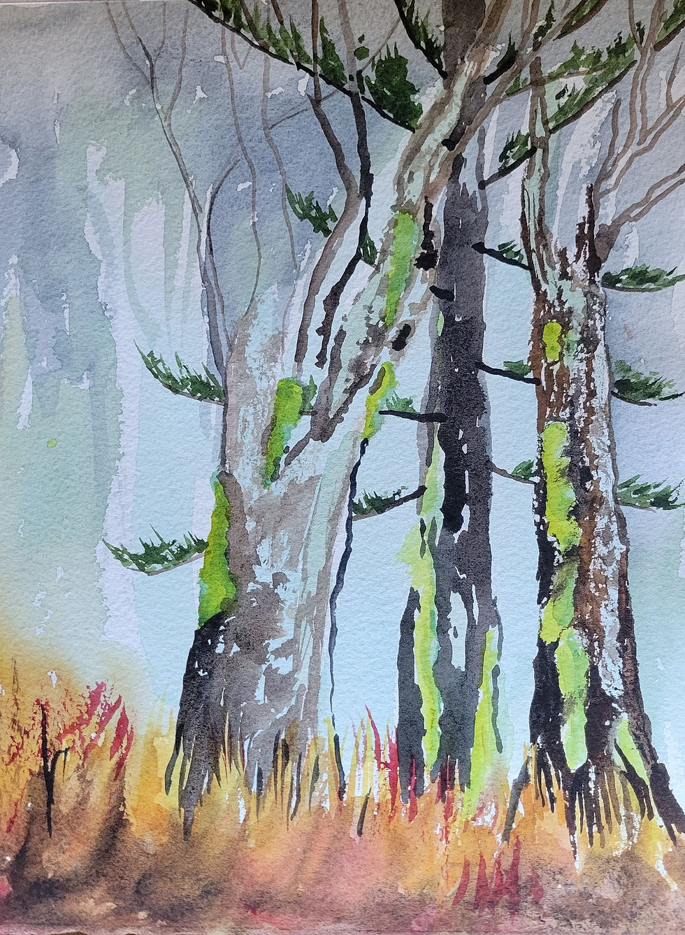 Three Trees. Watercolor by Robin Hlobeczy