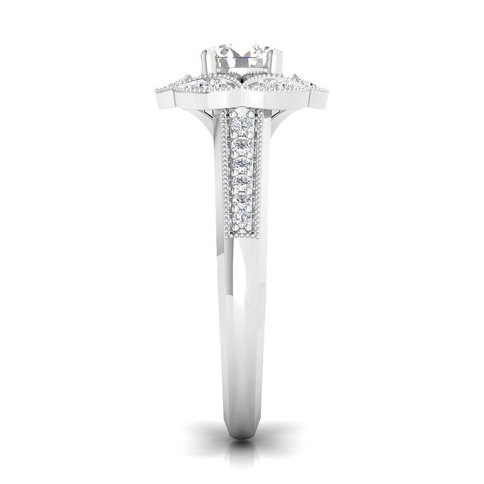 Miniature : 1 Cttw Vintage Milgrain Solitaire With Accents Diamond Ring