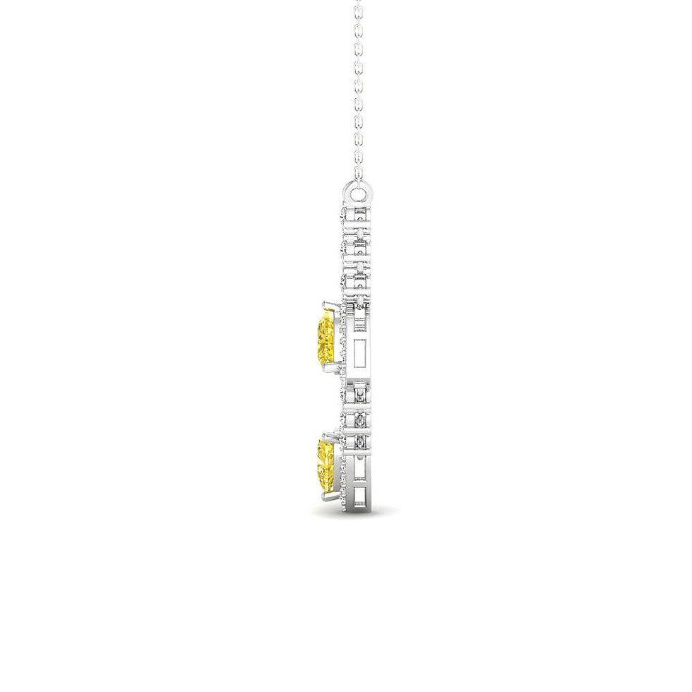 Thumbnail: 7 Cttw Triple Yellow Hearts Halo Diamond Pendant With Chain
