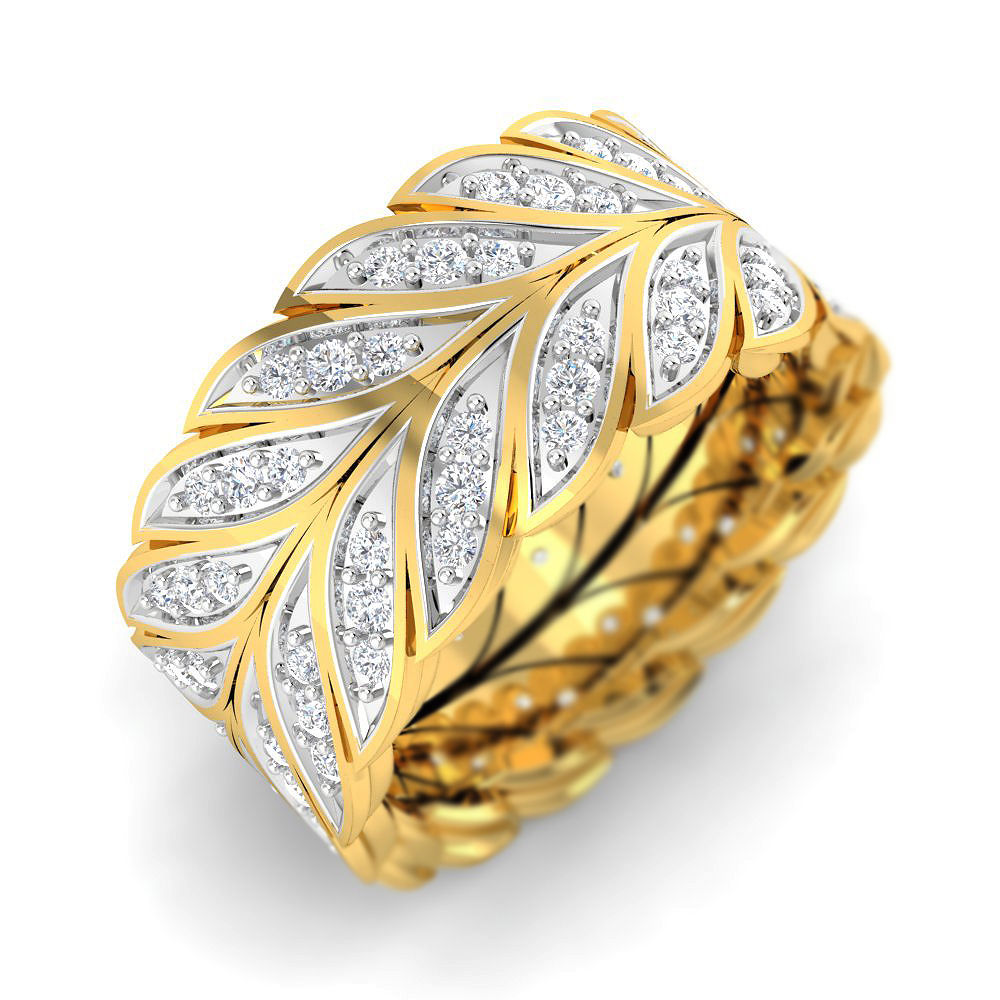 7/8 Cttw Nature Inspired Leaf Wide Diamond Band Ring