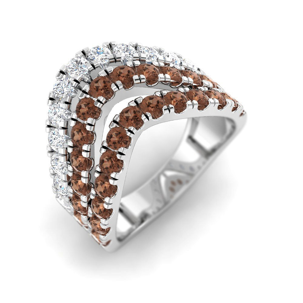 2 Cttw Waves 3 Row Ring Mocha Mousse Collection Diamonds