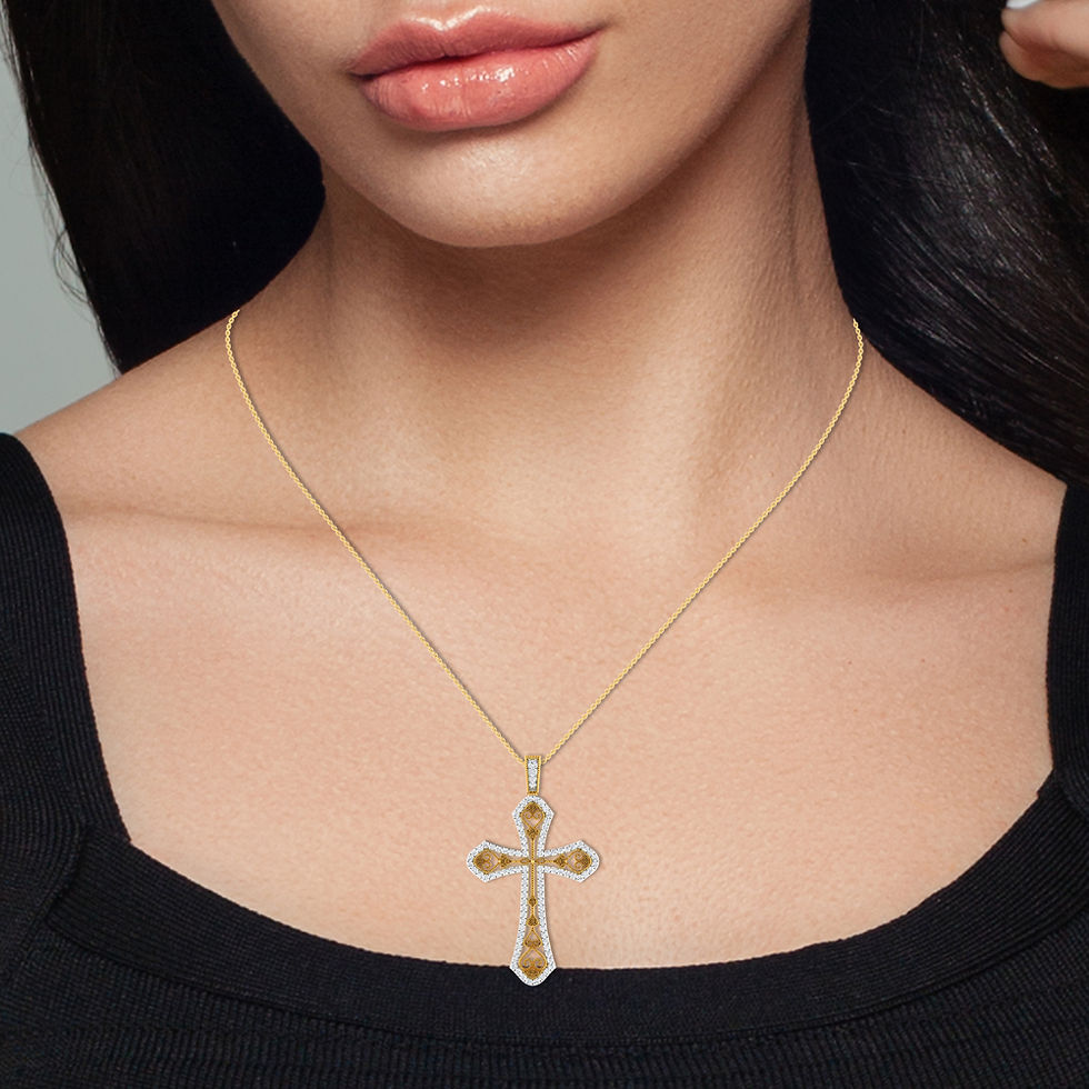 Thumbnail: 3/4 Cttw Religious Filigree Cross Diamond Pendant With Chain