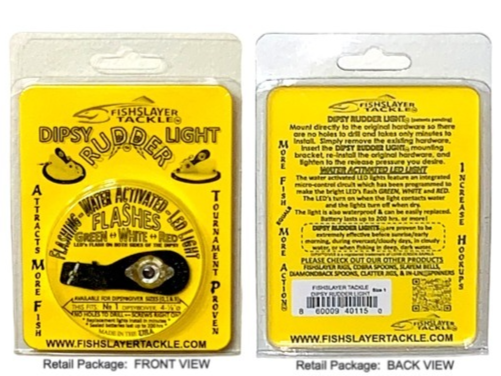 Thumbnail: Fishslayer Tackle's DIPSY RUDDER LIGHT, in retail packaging front and back view