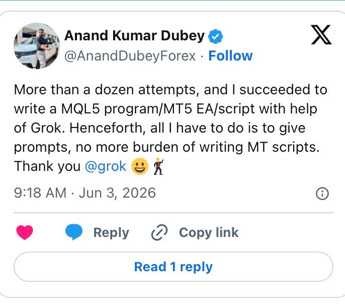 Wrote MQL5 program with help of Grok