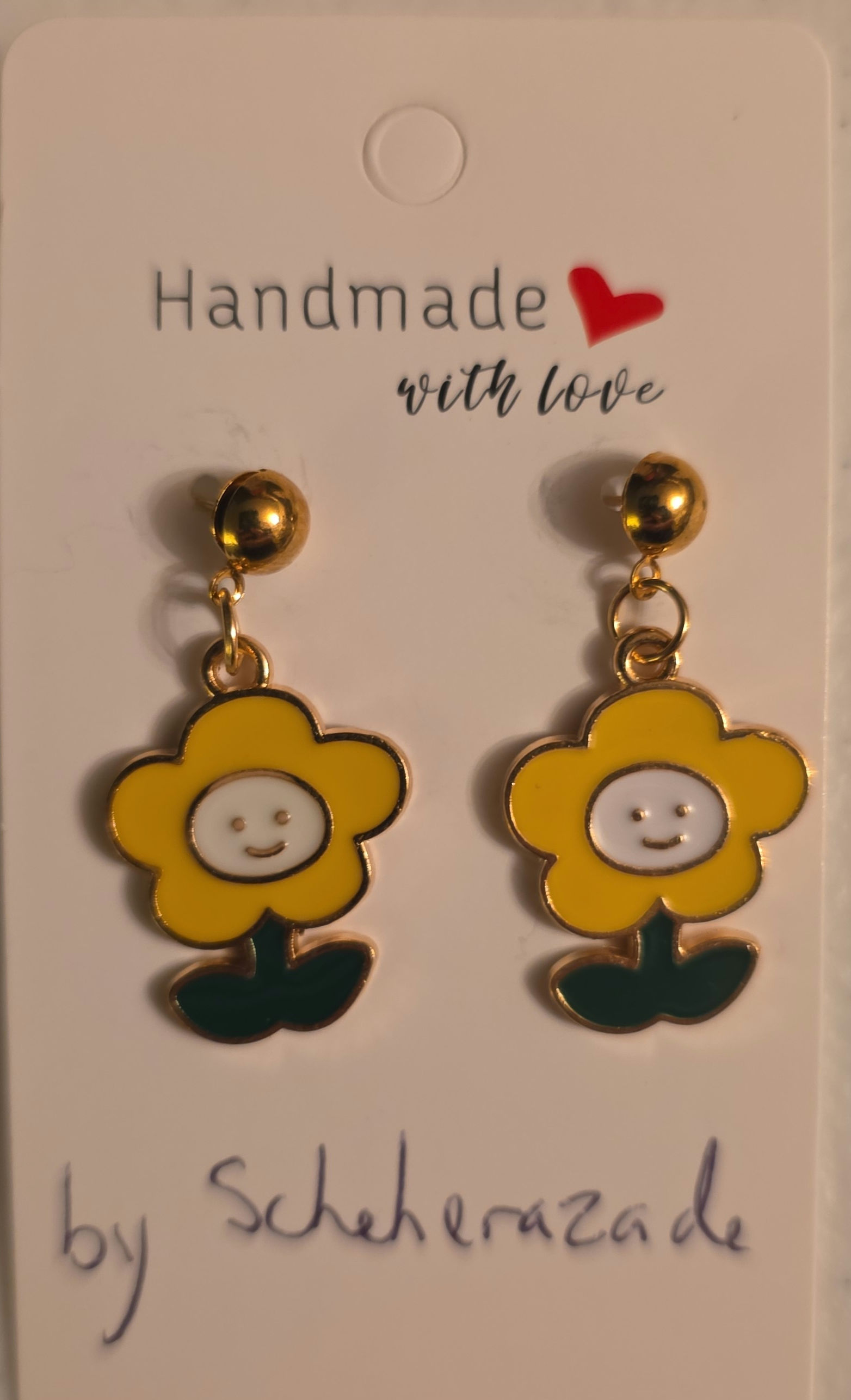 Yellow Flowers with Smiley Face Earrings 