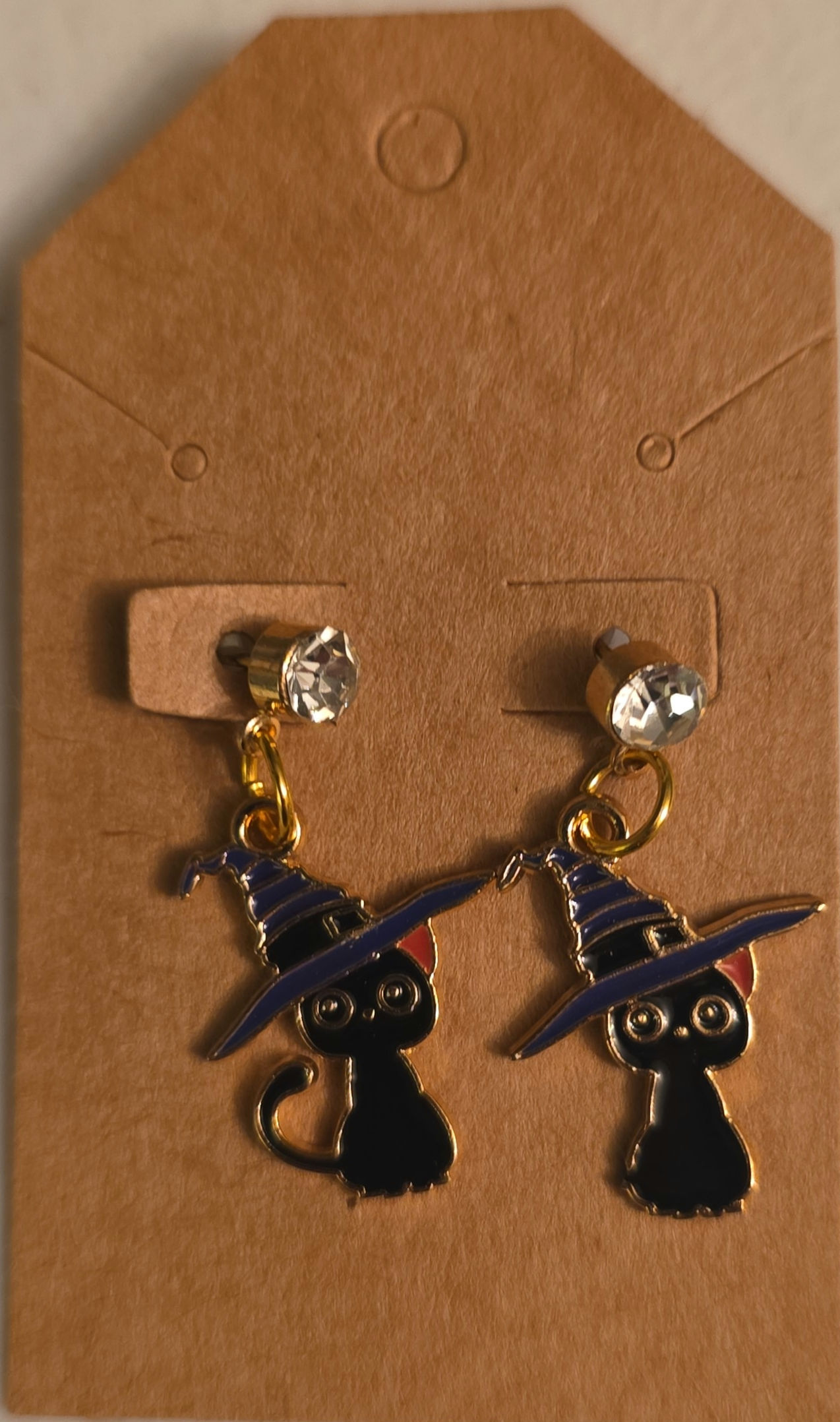 Black Cat in Purple Hat and Jewel Earrings