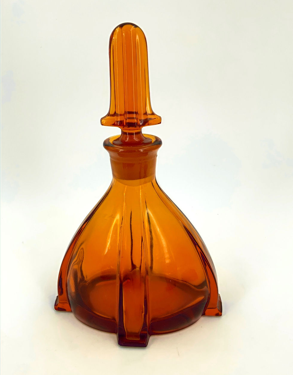 Thumbnail: Art Deco Czech Amber Glass Decanter with 5 Glasses Set of the 6 Pc