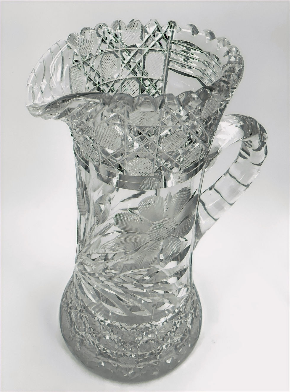 Miniatura: ABP American Brilliant Cut Glass Daisy Harvard Fern Wheat Tankard Pitcher