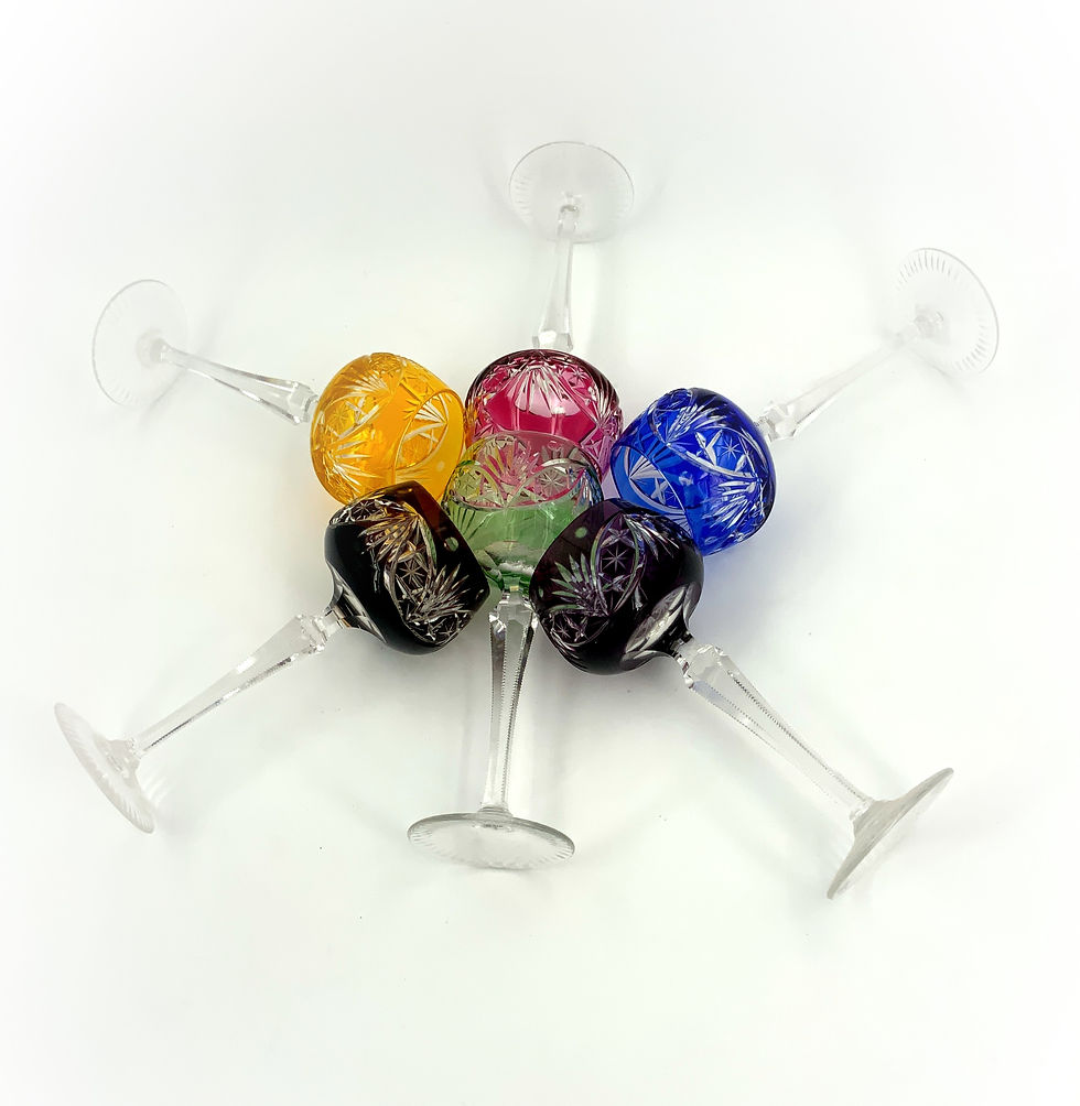 Miniatura: Mid-Century Bohemian Cut to Clear, 6/Pc Multi Colored Crystal Stemmed Glasses