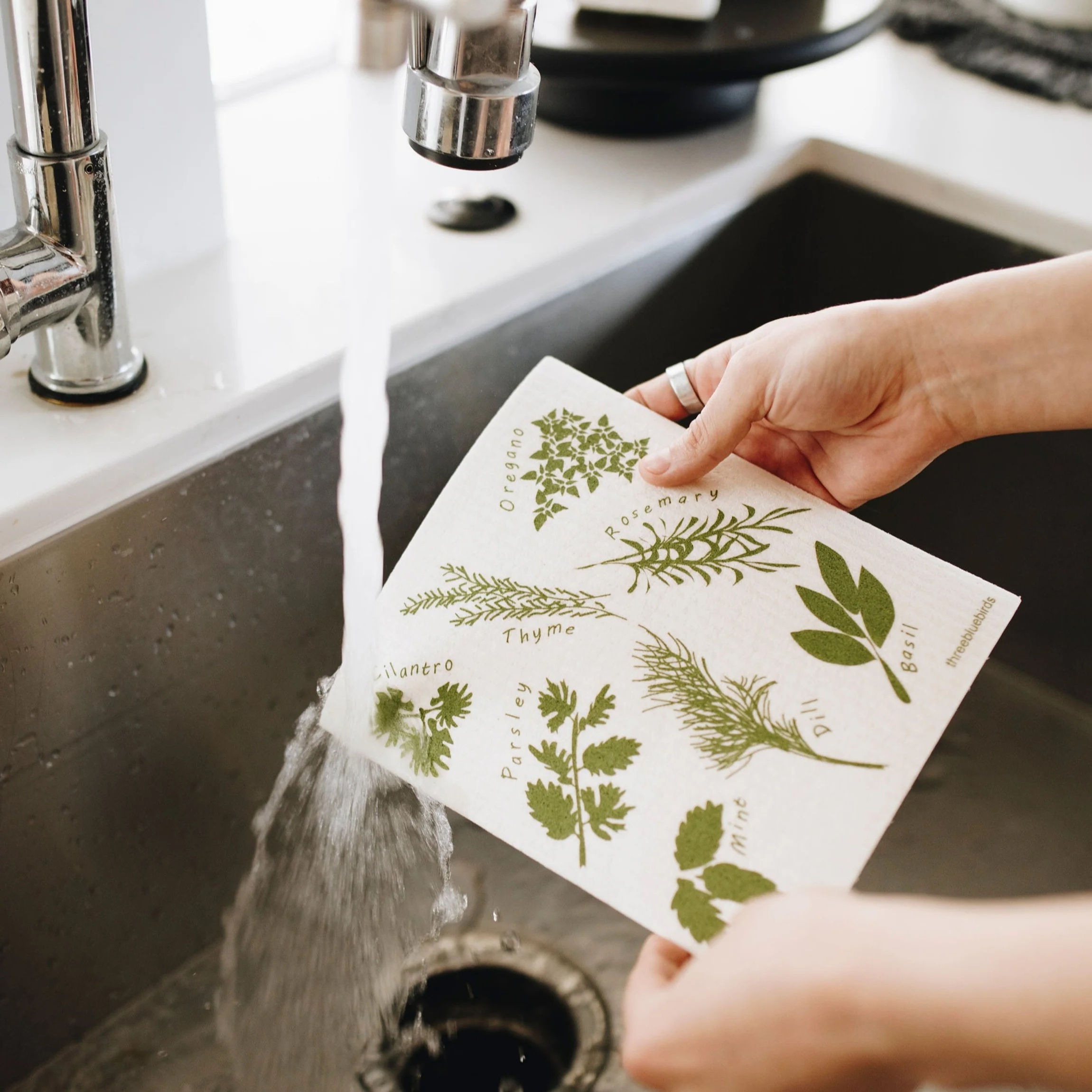 Swedish Dishcloth Herbs in sink