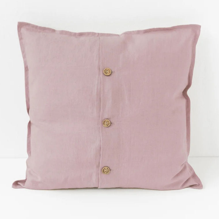 Thumbnail: 20" Linen Throw Pillow Cover with Buttons Woodrose