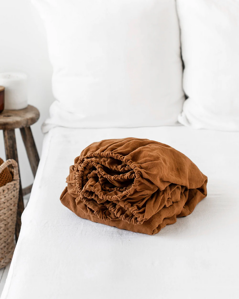 Thumbnail: Linen Fitted Sheets cinnamon