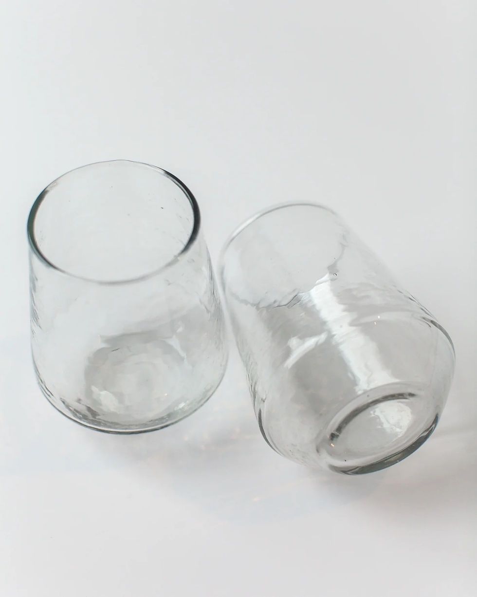 Handblown Hammered Recycled Glass Tumblers Clear angle