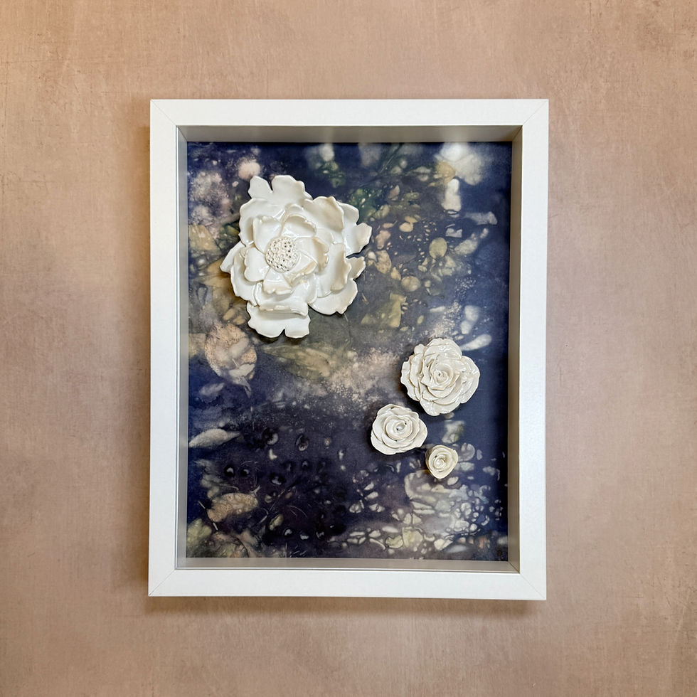 Ceramic Florals on Eco Print Shadow Box