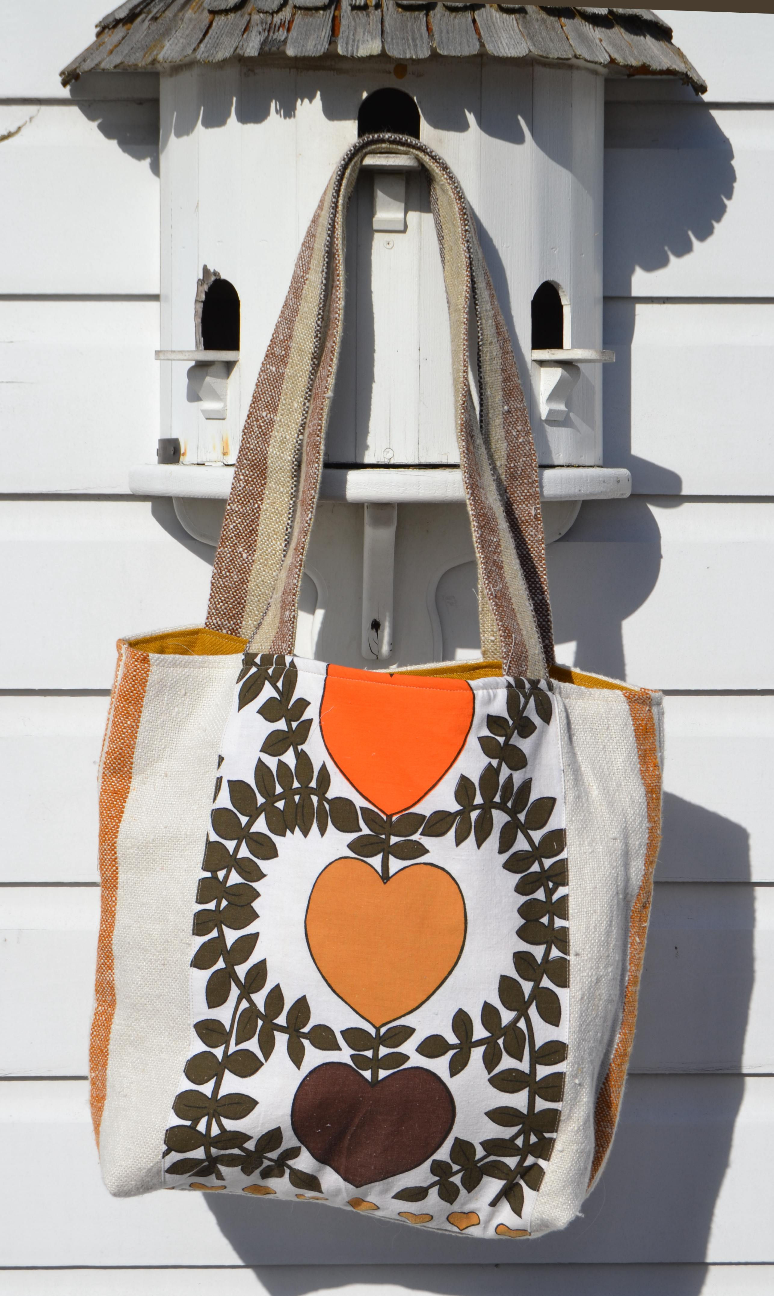Vintage White with Orange Heart Panel Satchel