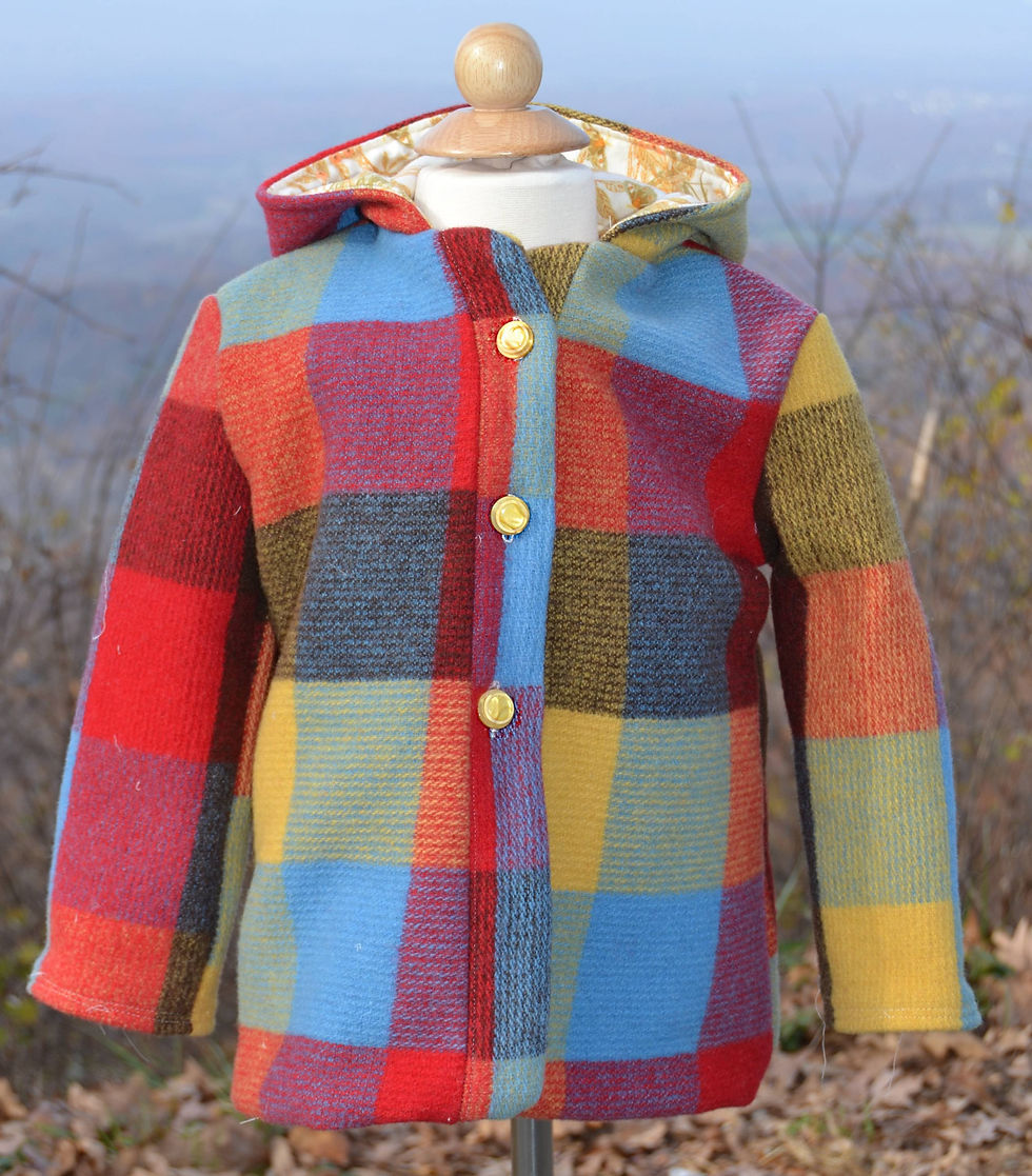 Thumbnail: Vibrant Checkerboard Plaid Coat with Pixie Hood