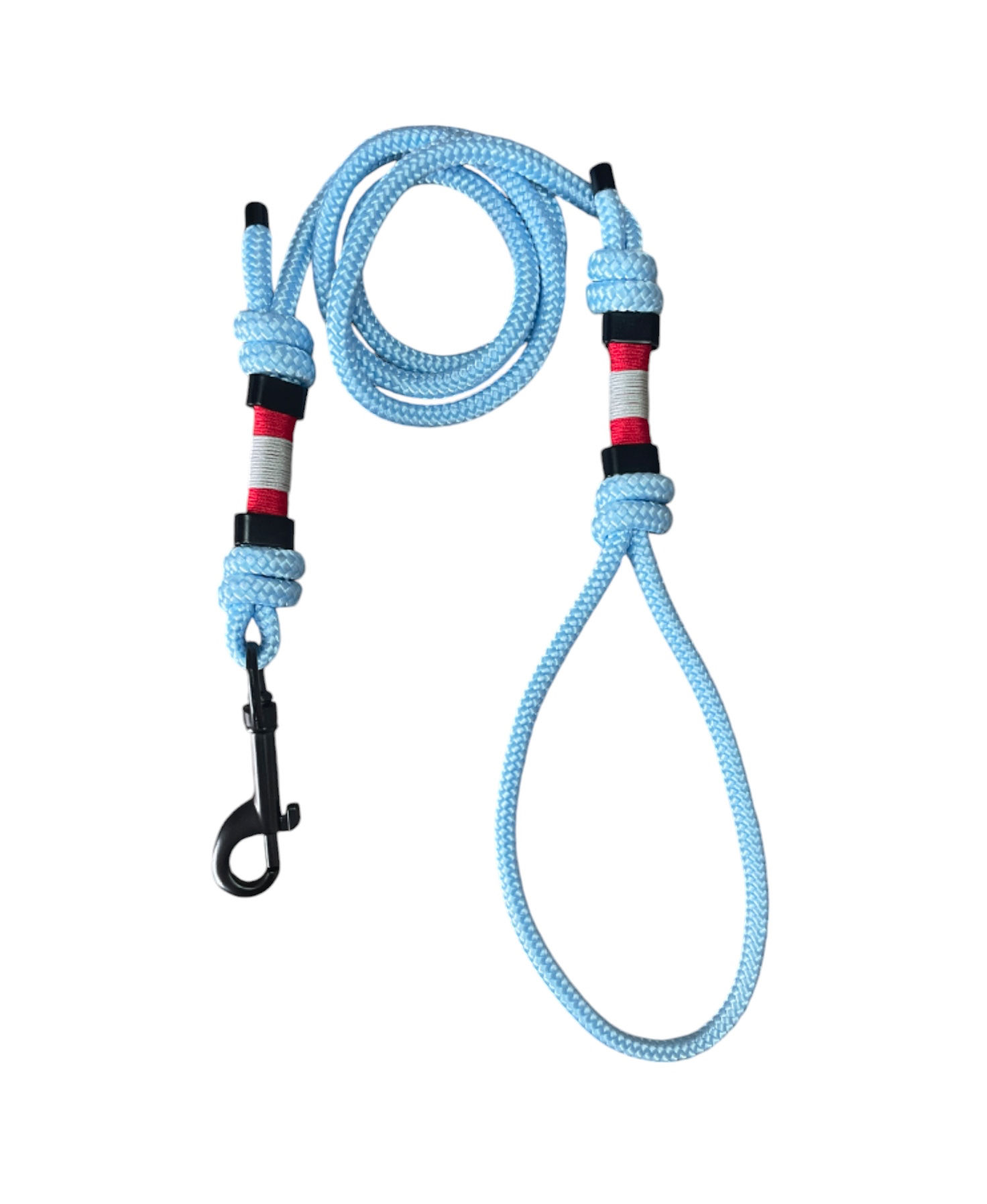 Laisse en corde pour chien couleur bleu ciel avec mousqueton noir
