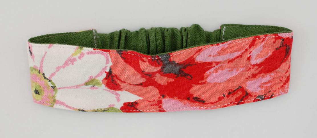 Child's Vintage Red Pink White Floral Design Fabric Headband