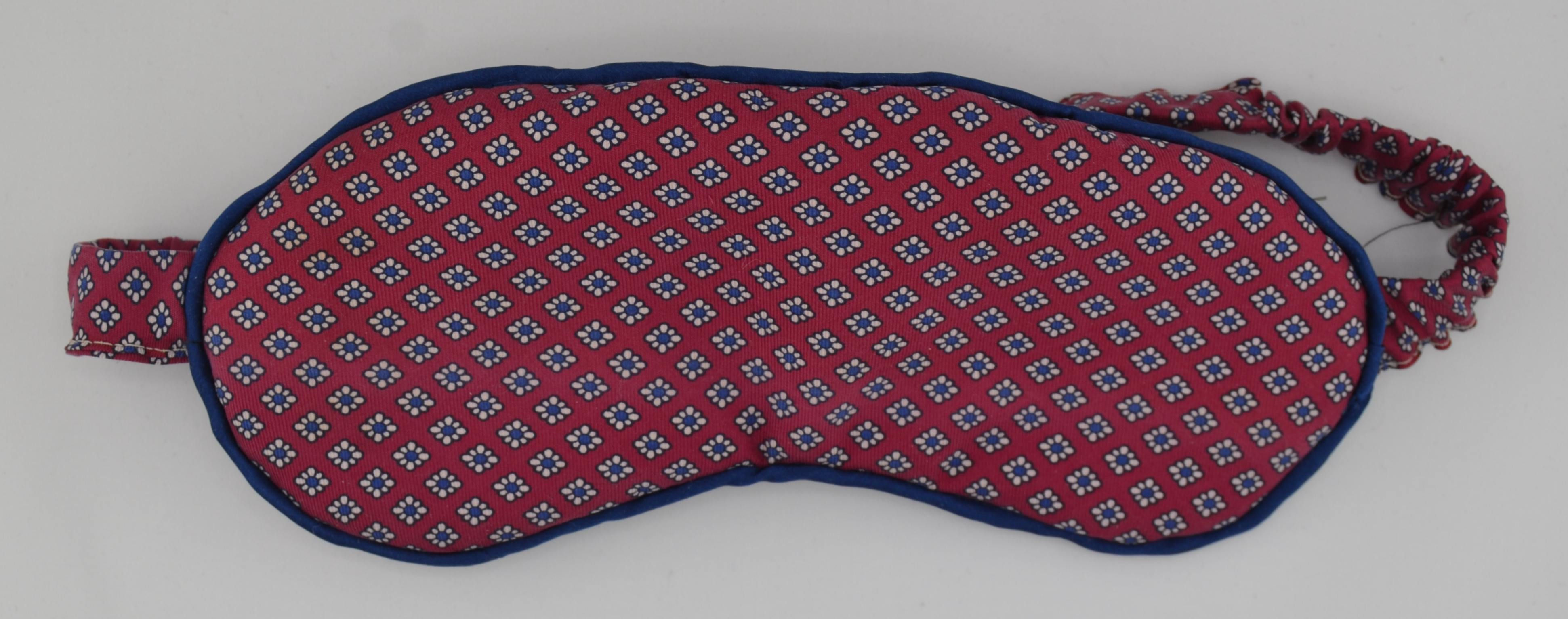 Vintage Maroon with Blue Gray Floret Tie Silk Sleep Mask