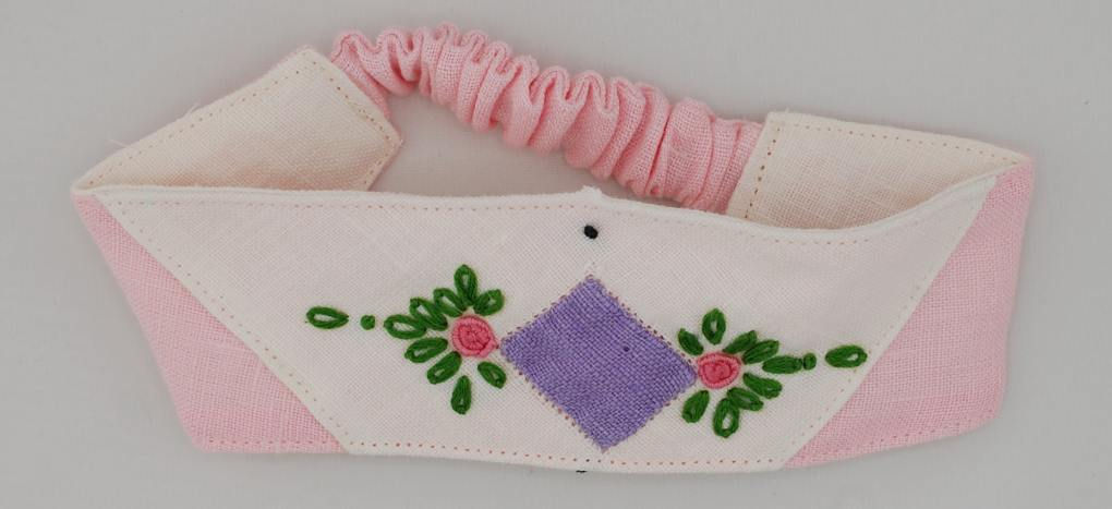 Child's Vintage Embroidered Pink Green Purple Diamond Center Fabric Headband