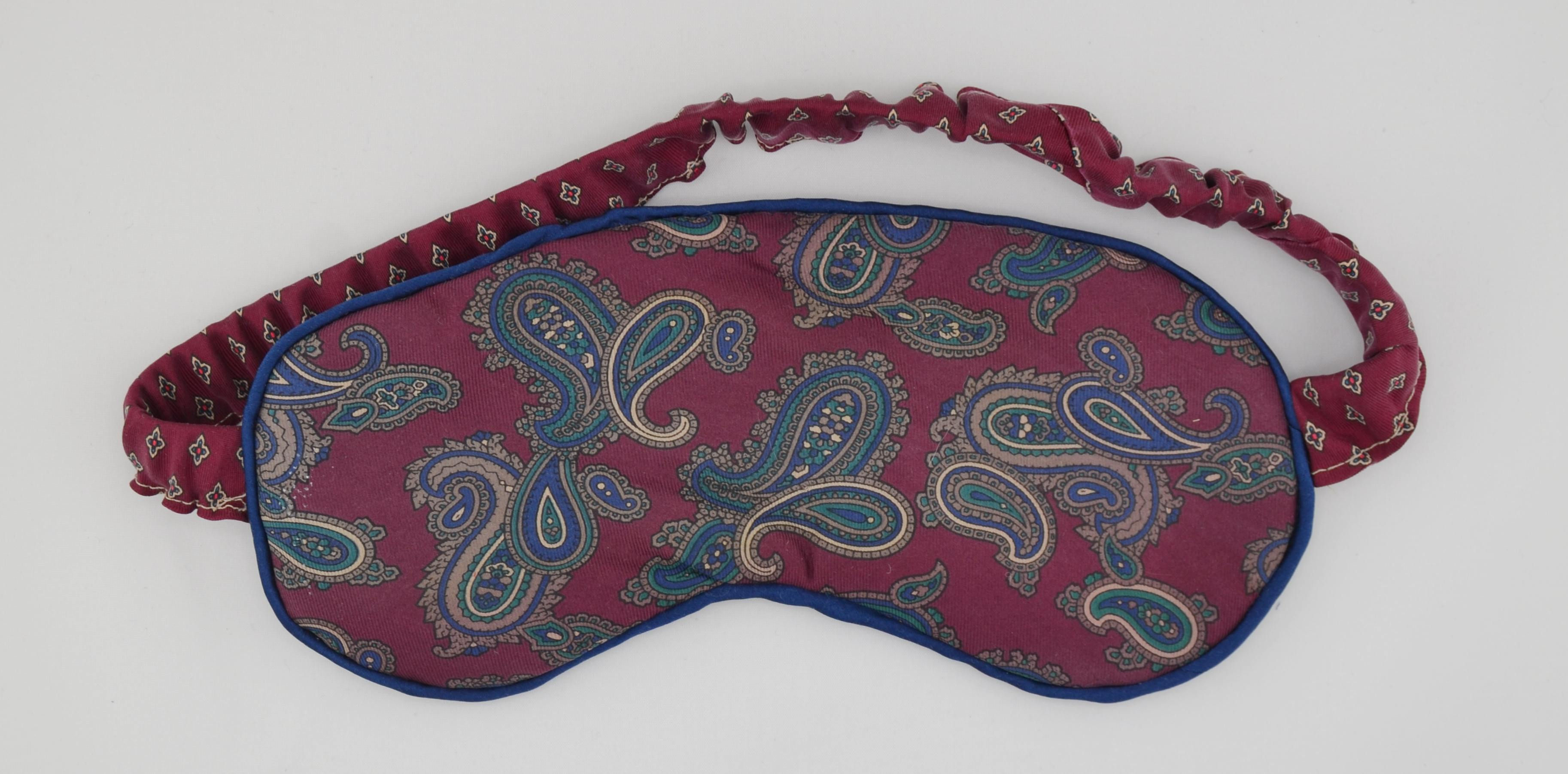 Vintage Burgundy and Blue Paisley Pattern Tie Silk Sleep Mask