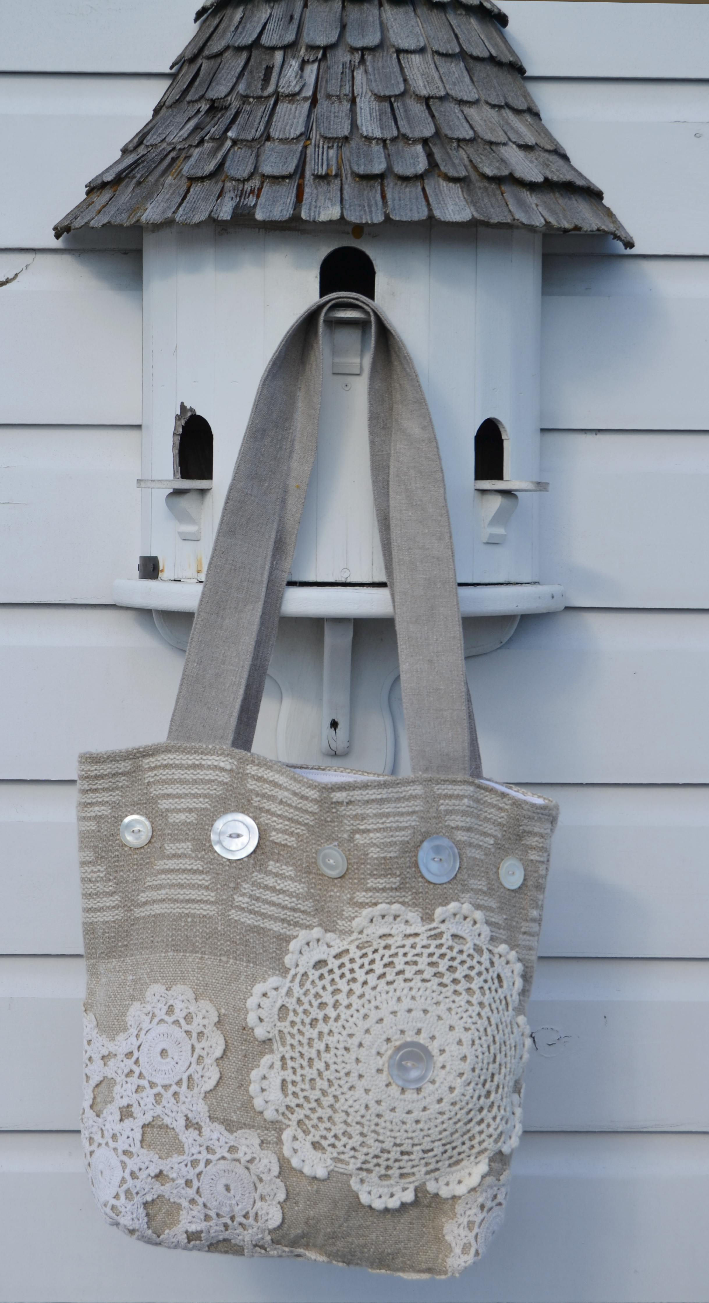 Vintage Natural Fabric Vintage Lace Vintage Button Satchel