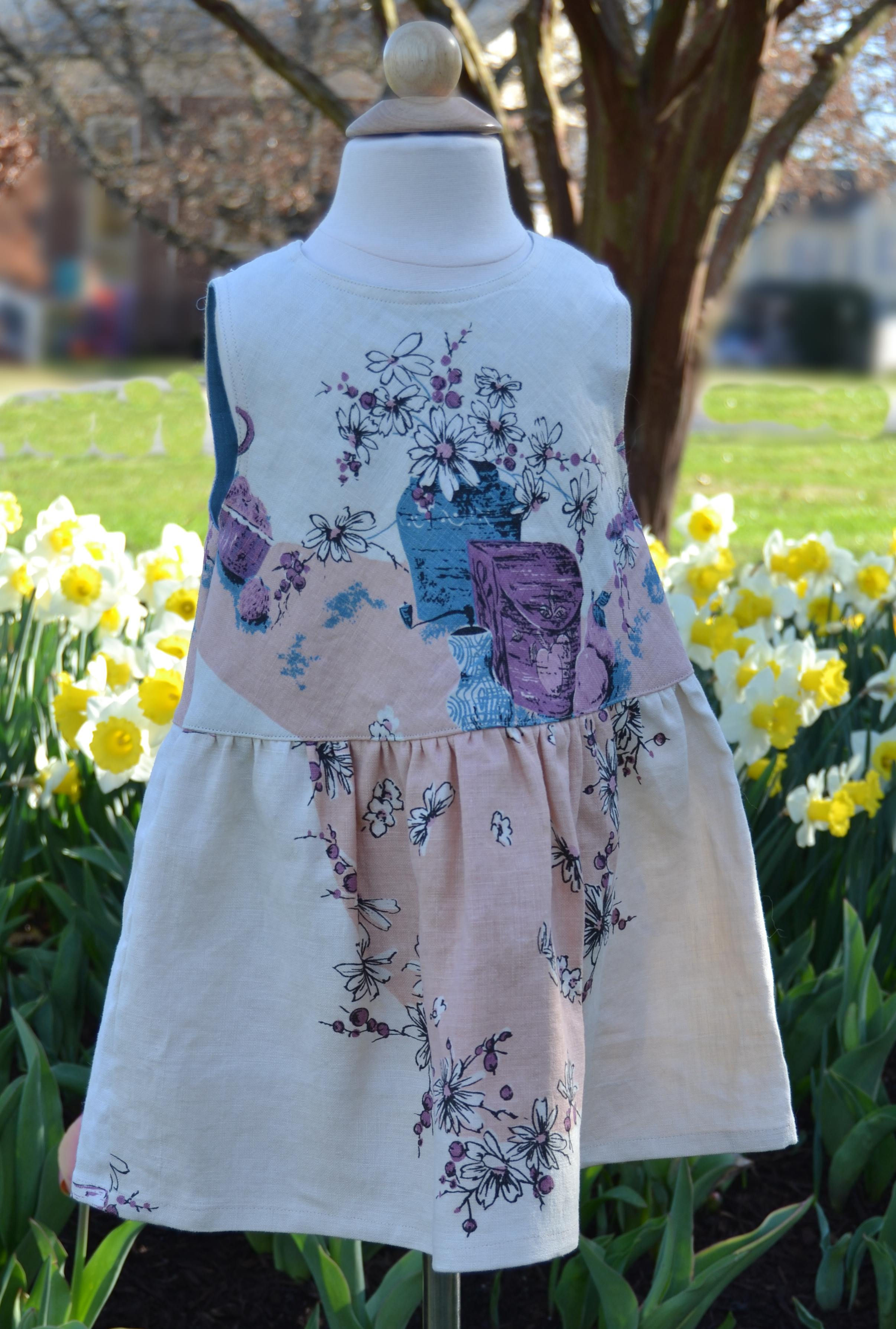 Floral Still Life Design Vintage Tablecloth Dress