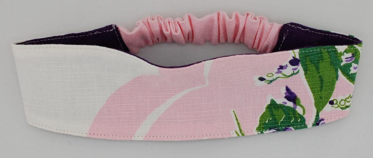 Child's Vintage Pink, Green Purple Floral Design on Fabric Headband