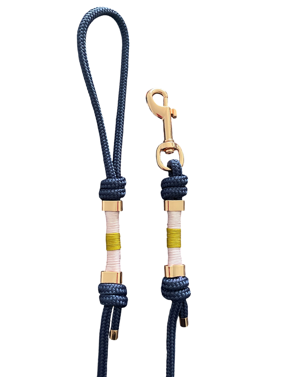 Miniature : Laisse Playdogz en corde bleu marine et rose avec bouclerie en métal doré rose