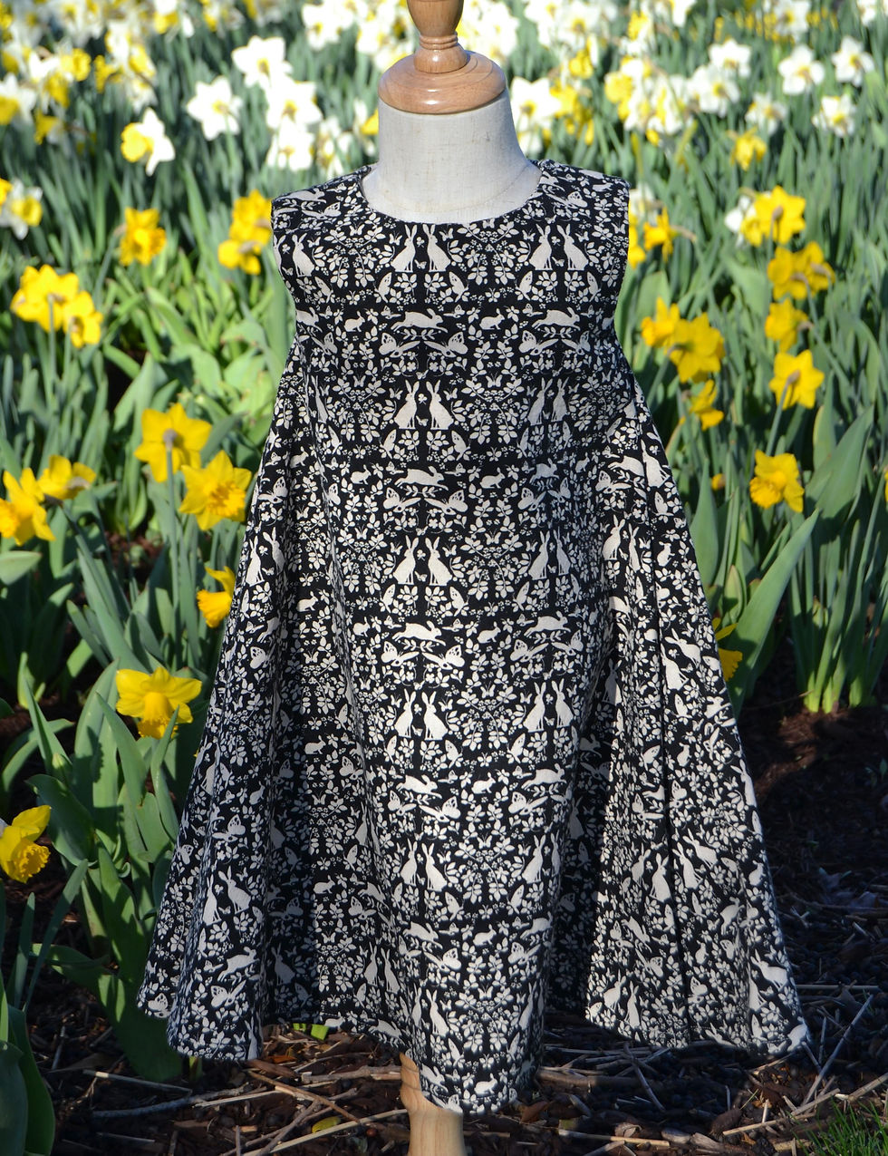 Thumbnail: Black and White Linen Bunny Design A Line Dress