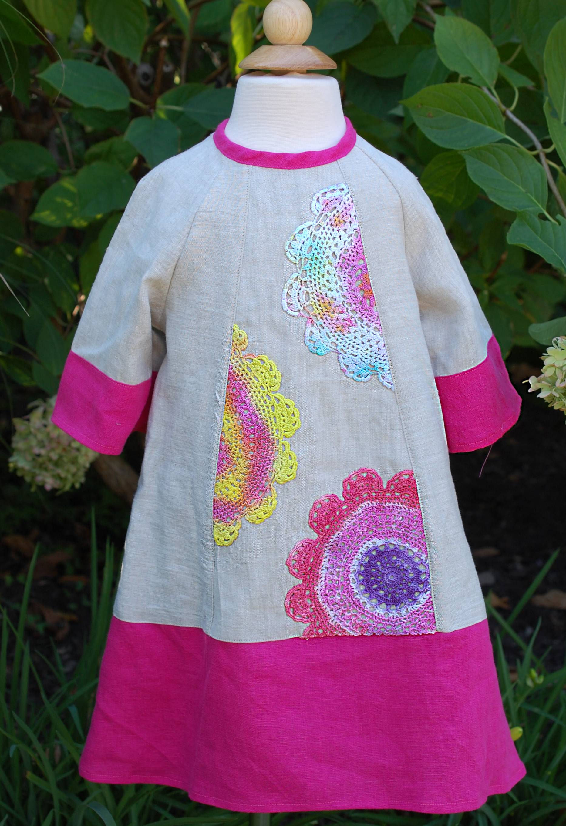 Pink Trim Tunic Dress with Tie Dyed Lace Embellishment