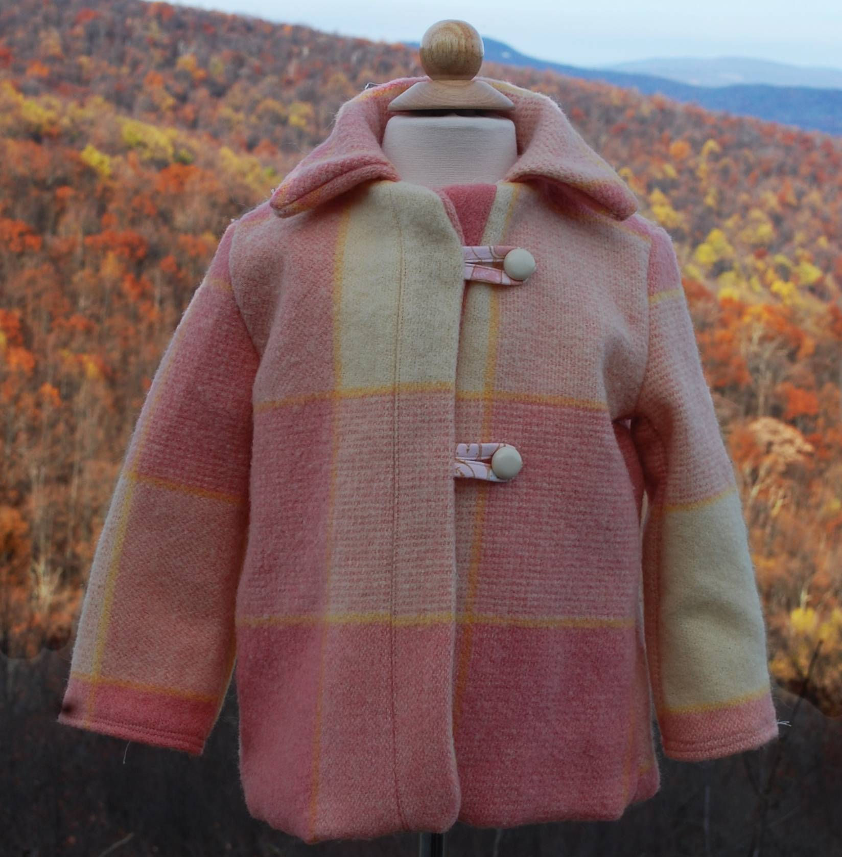 Pink Plaid Coat with Collar