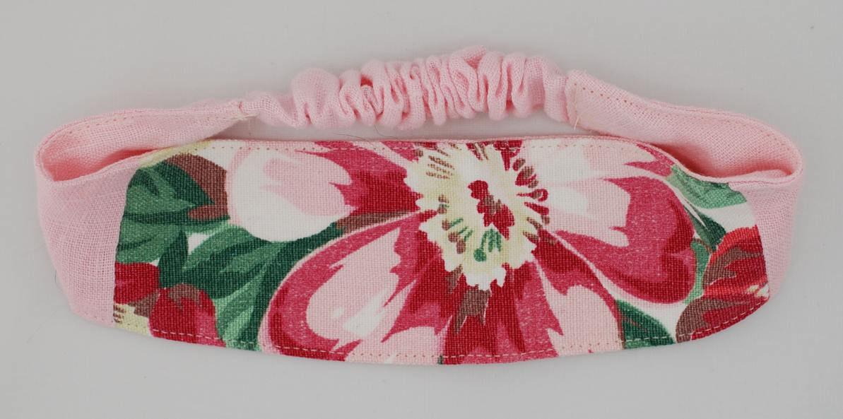 Child's Vintage Red Pink Green Floral Design Fabric Headband
