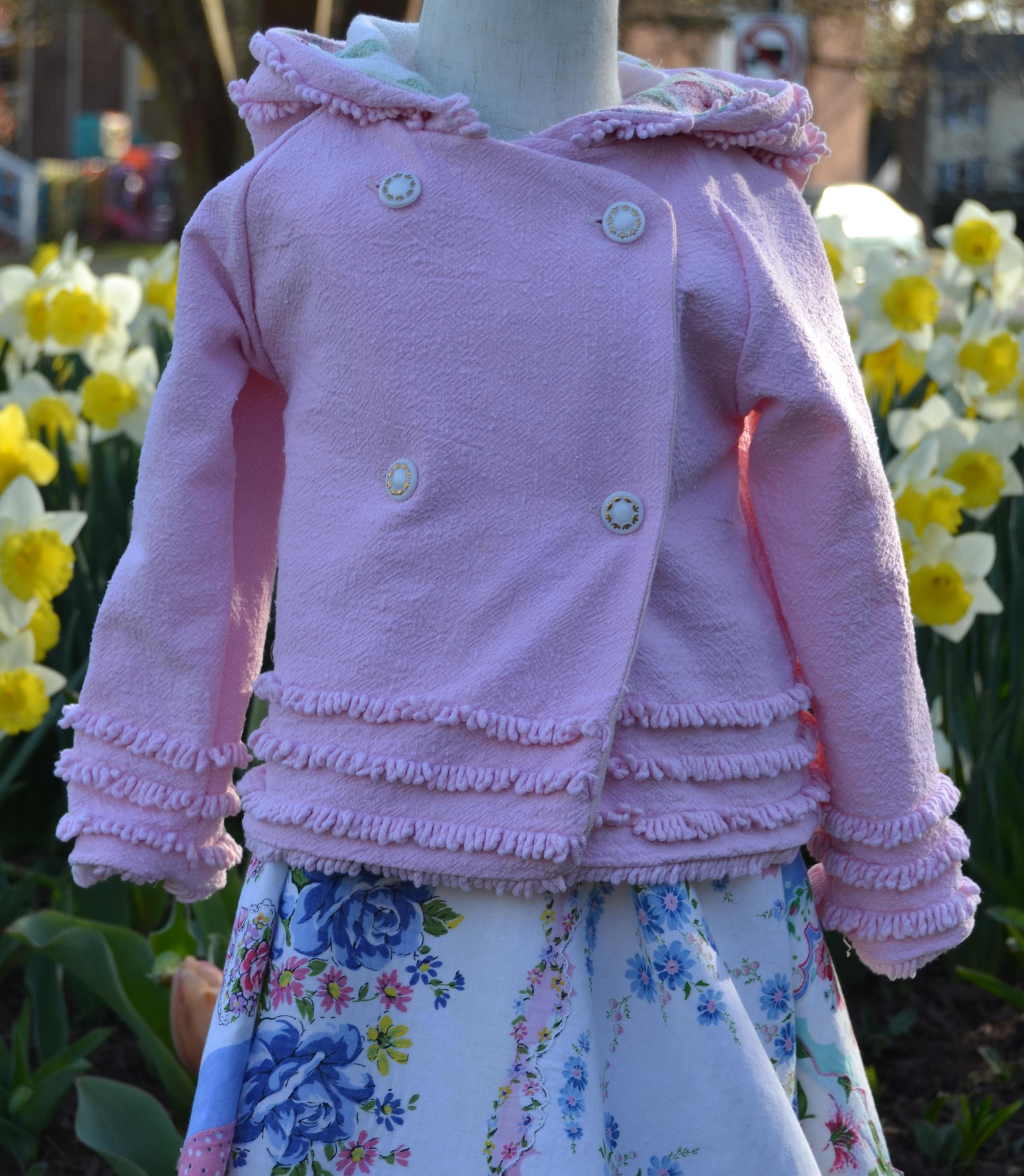 Pink Barkcloth Chenille Hooded Jacket with Bunny Ears